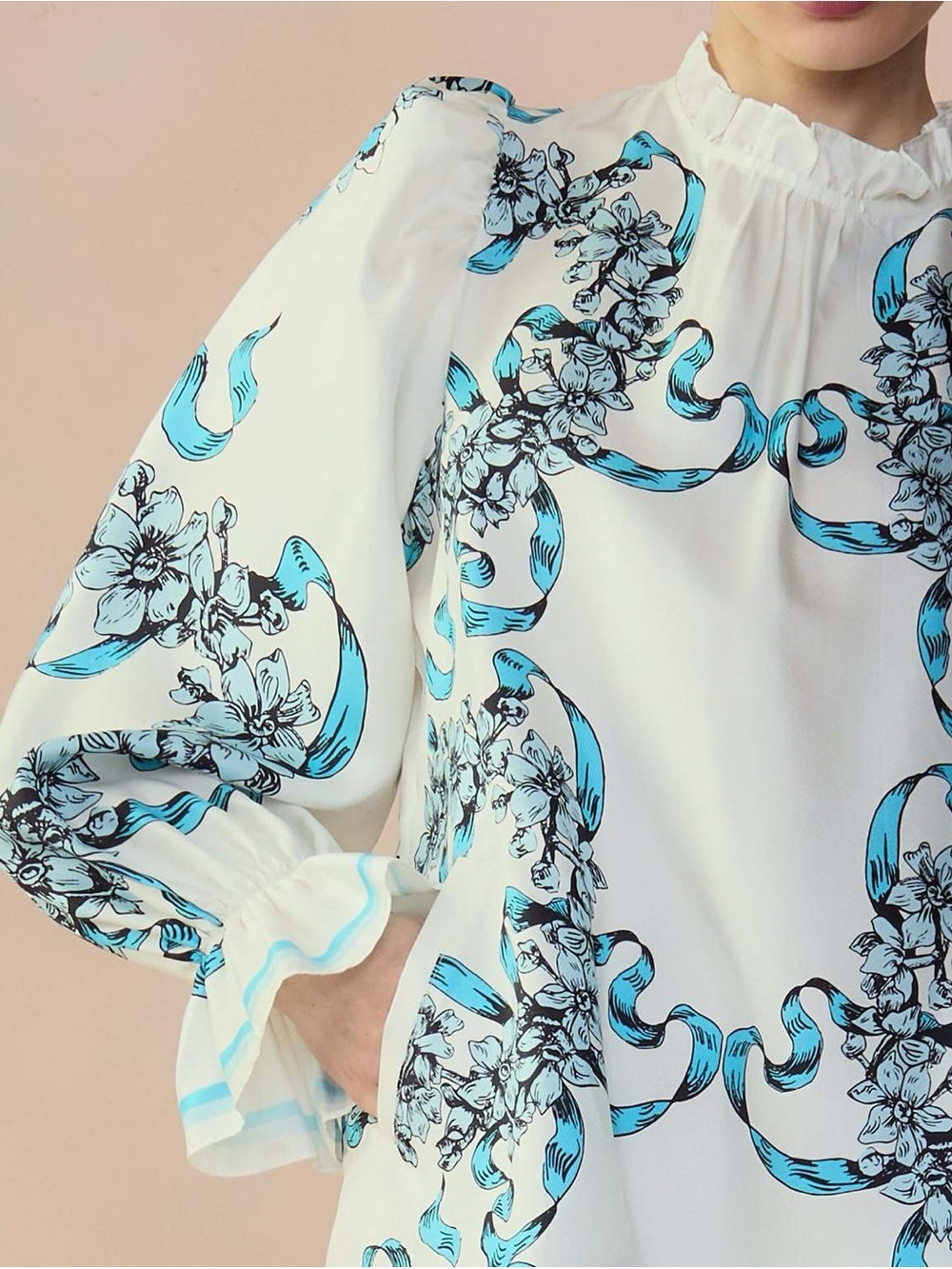 Cynthia Rowley White Midi Dress with Blue Ribbon Floral Print - Picture 3 of 5